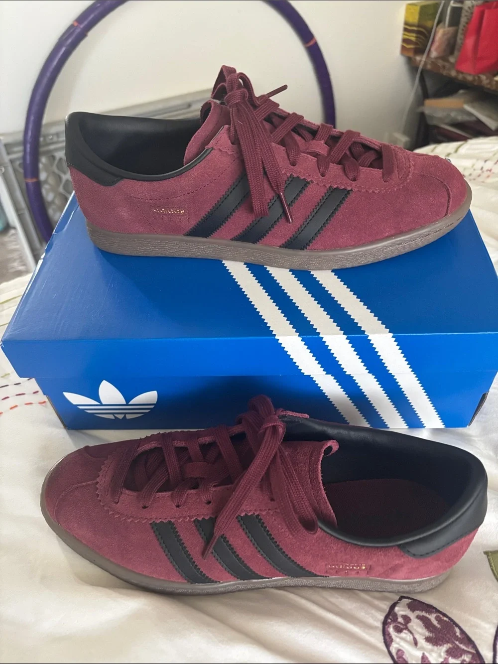 adidas Samba Suede Sneakers in Burgundy with Black Stripes